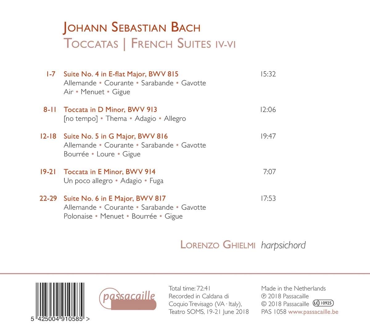 Lorenzo Ghielmi 바흐: 프랑스 모음곡 4, 5, 6번, 토카타 [하프시코드 독주 버전] (Bach: Toccatas and French Suites)
