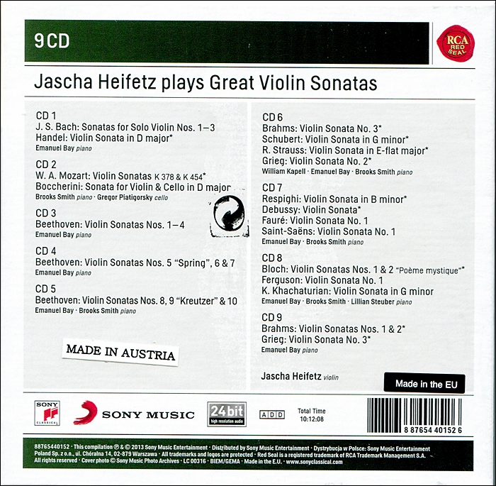 Jascha Heifetz 하이페츠가 연주하는 바이올린 소나타집 (Plays Great Violin Sonatas)