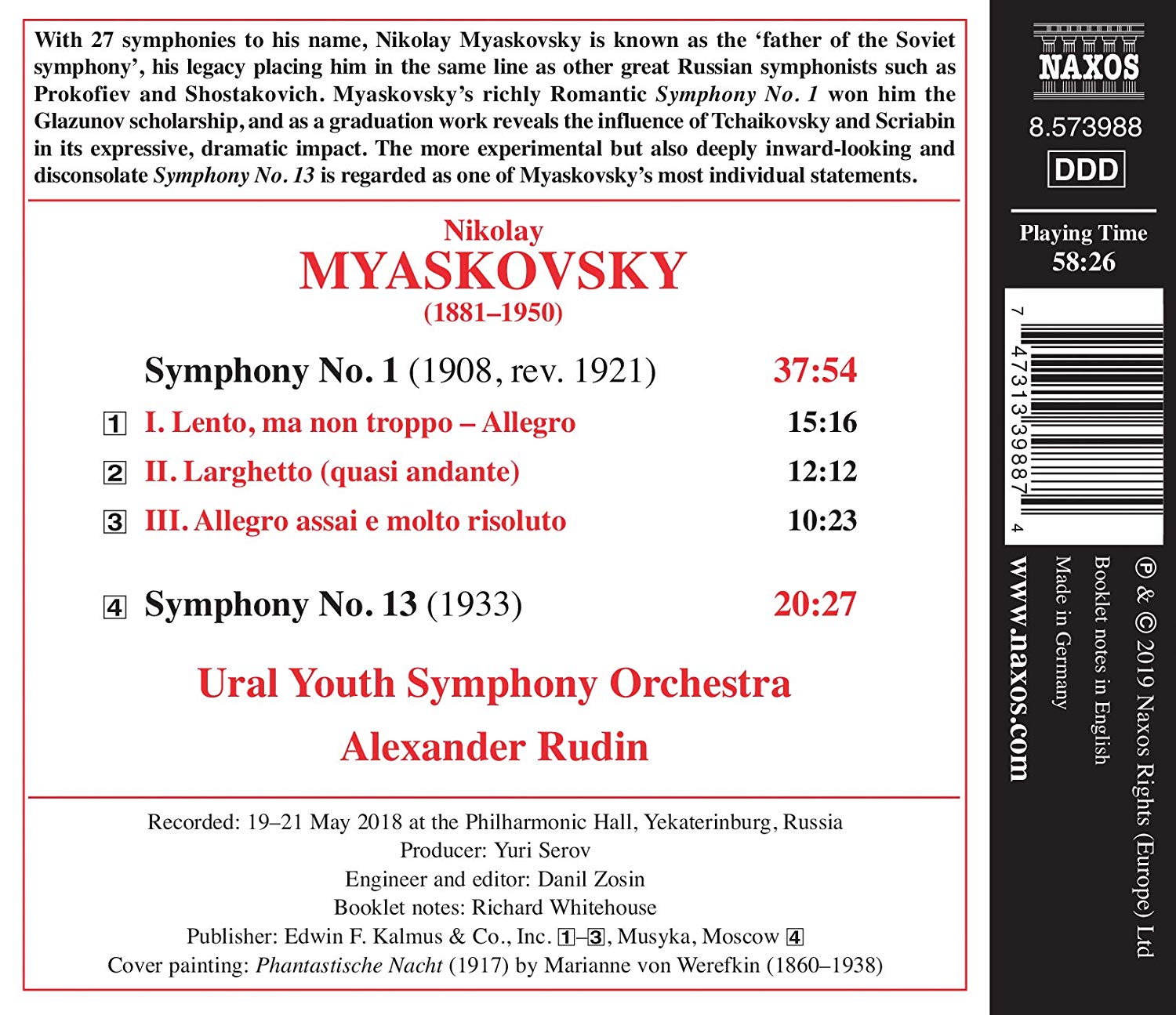 Alexander Rudin 니콜라이 미야코프스키: 교향곡 1, 13번 (Nicolai Myaskovsky: Symphonies Op. 3, 36)