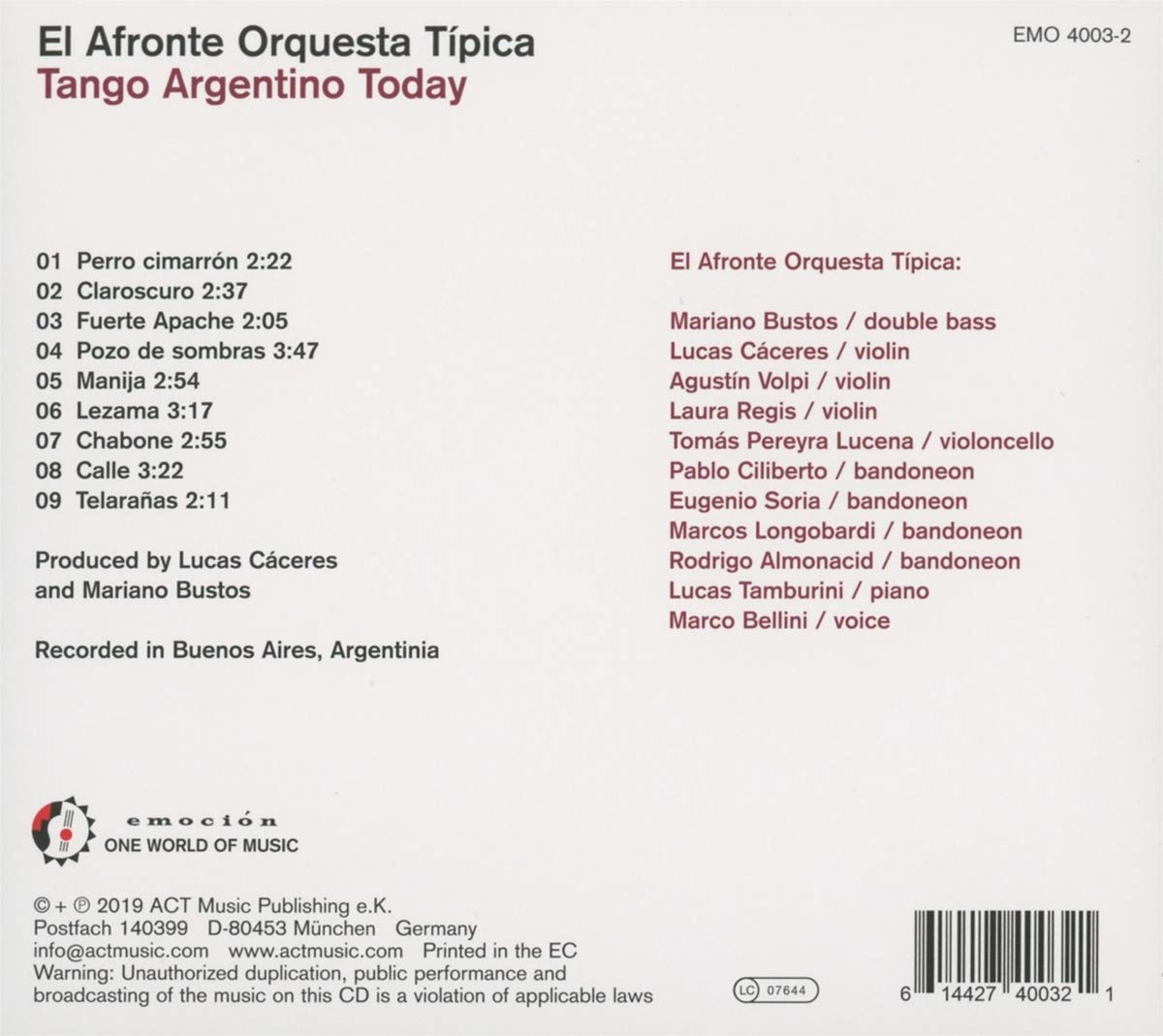El Afronte Orquesta Tipica (엘 아프론테 오르케스타 티피카) - Tango Argentino Today