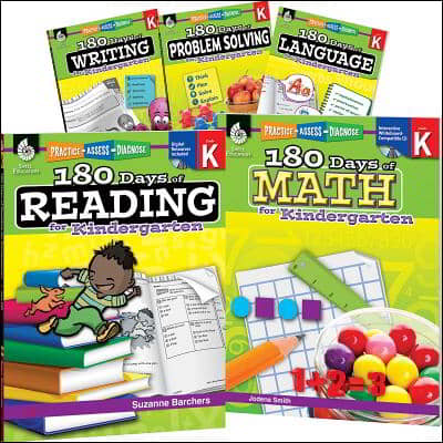 180 Days Reading, High-Frequency Words, Math, Problem Solving, Writing, & Language Grade K: 6-Book Set