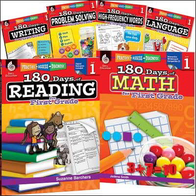 180 Days Reading, High-Frequency Words, Math, Problem Solving, Writing, & Language Grade 1: 6-Book Set