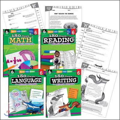 180 Days Reading, Math, Writing, & Language Grade 6: 4-Book Set