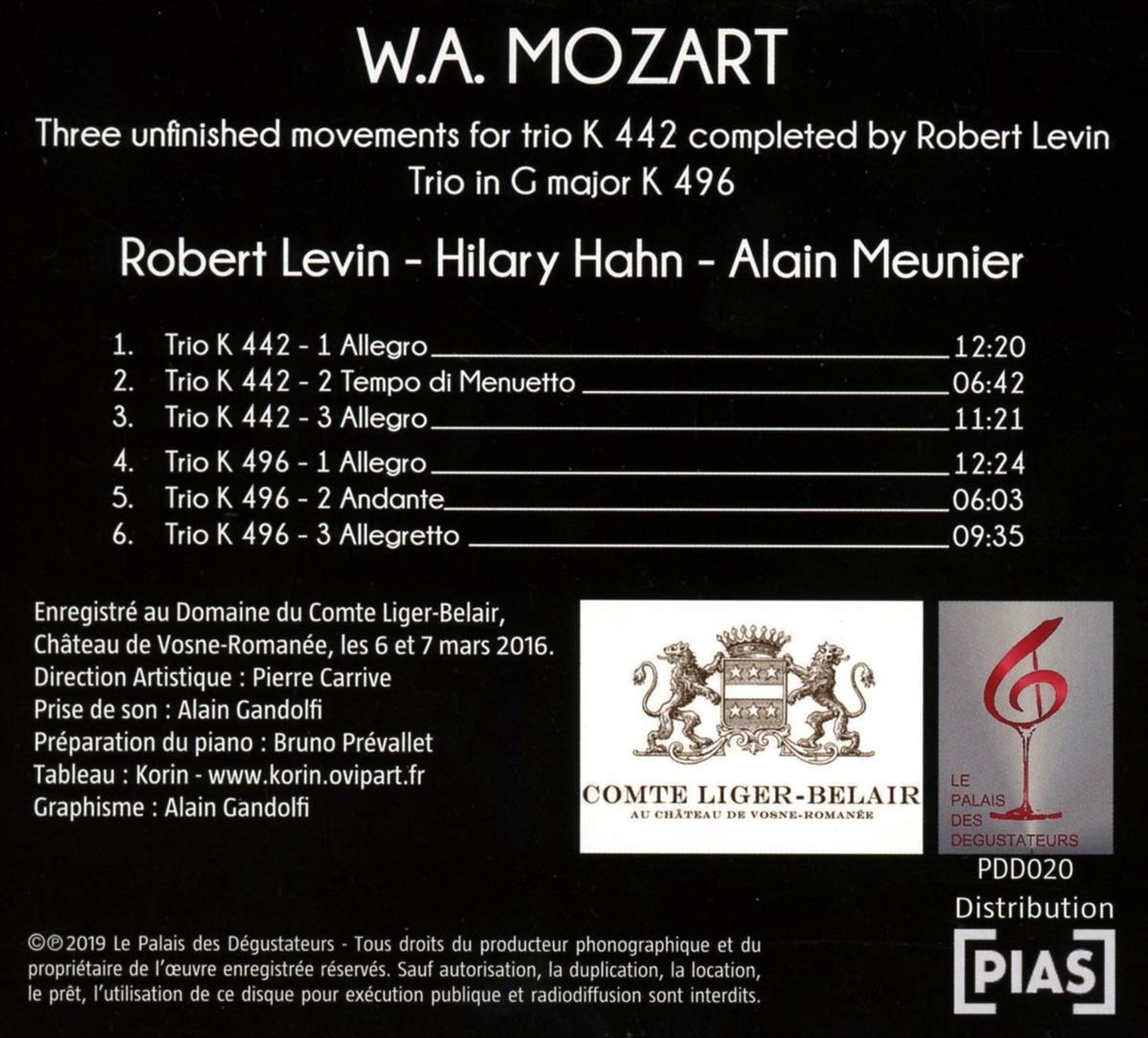 Hilary Hahn / Robert Levin / Alain Meunier 모차르트: 피아노 3중주 (Mozart: Piano Trio  K.442, 496)