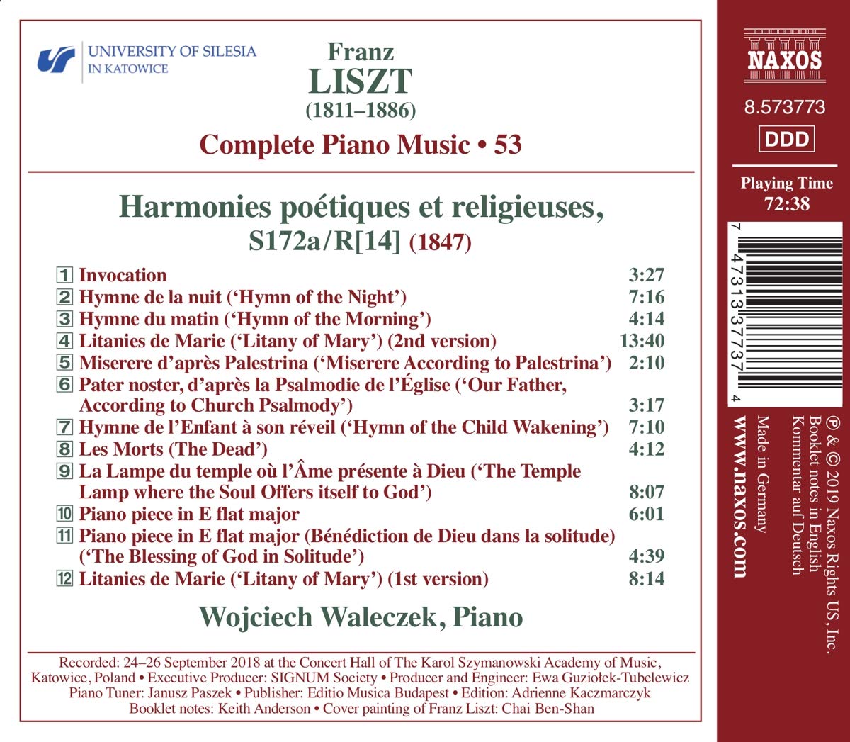 Wojciech Waleczek 리스트: 피아노 전곡 작품 53집 - 시적이고 종교적인 선율 1847년 버전 (Liszt: Harmonies poetiques et religieuses S172a)