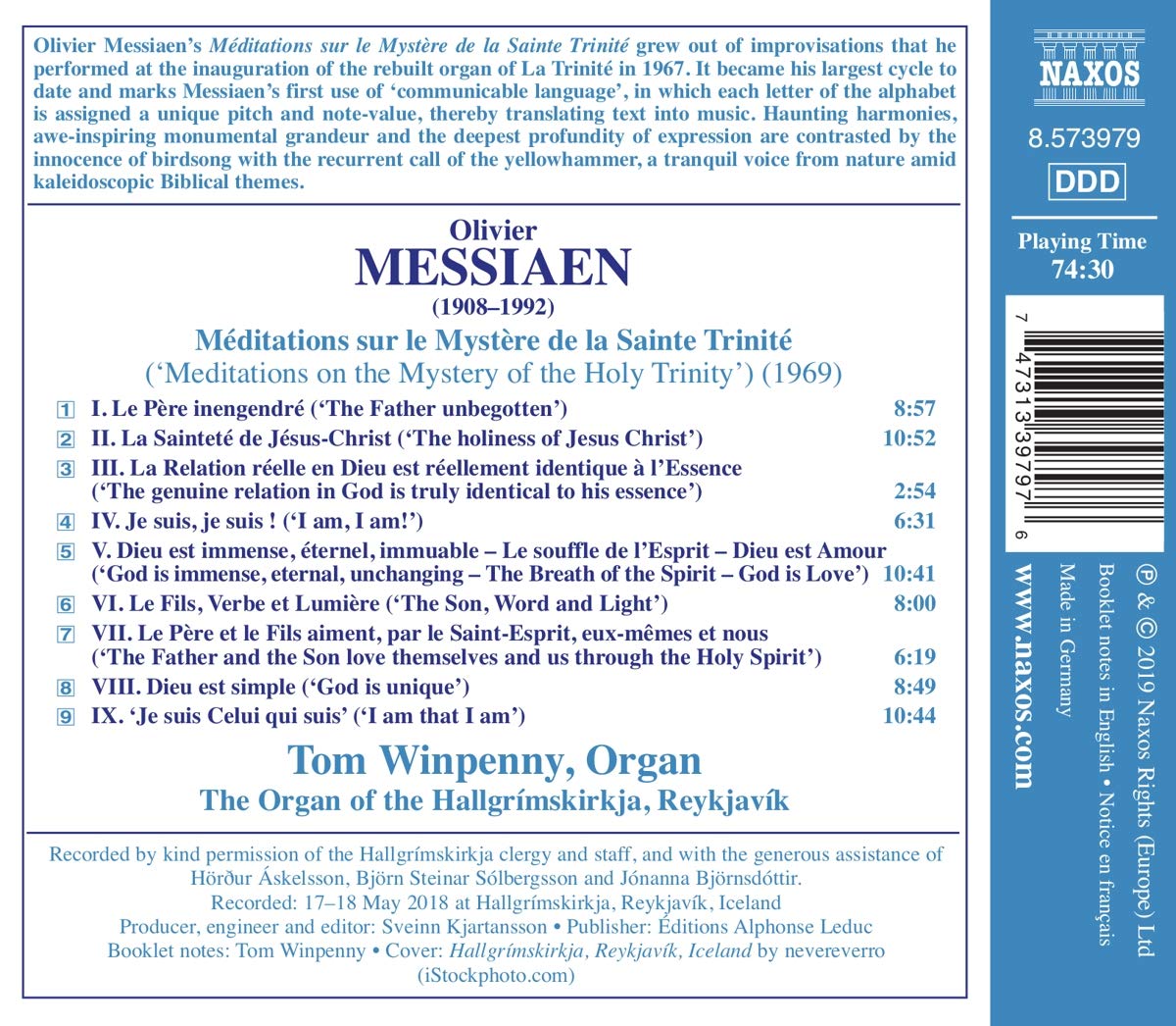 Tom Winpenny 메시앙: 성 삼위일체의 신비에 관한 명상 (Messiaen: Me ditations sur le mystere de la Sainte Trinite)