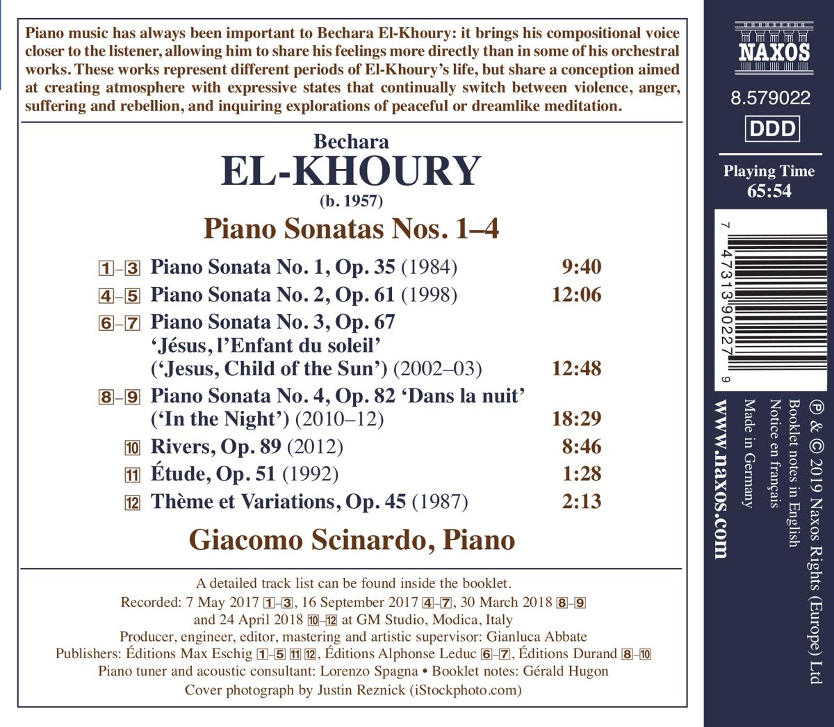 Giacomo Scinardo 벨차라 엘-쿠리: 피아노 소나타 1-4번, 강, 연습곡, 주제와 변주 (Bechara El-Khoury: Piano Sonatas, Rivers, Etude, Theme et Variations)