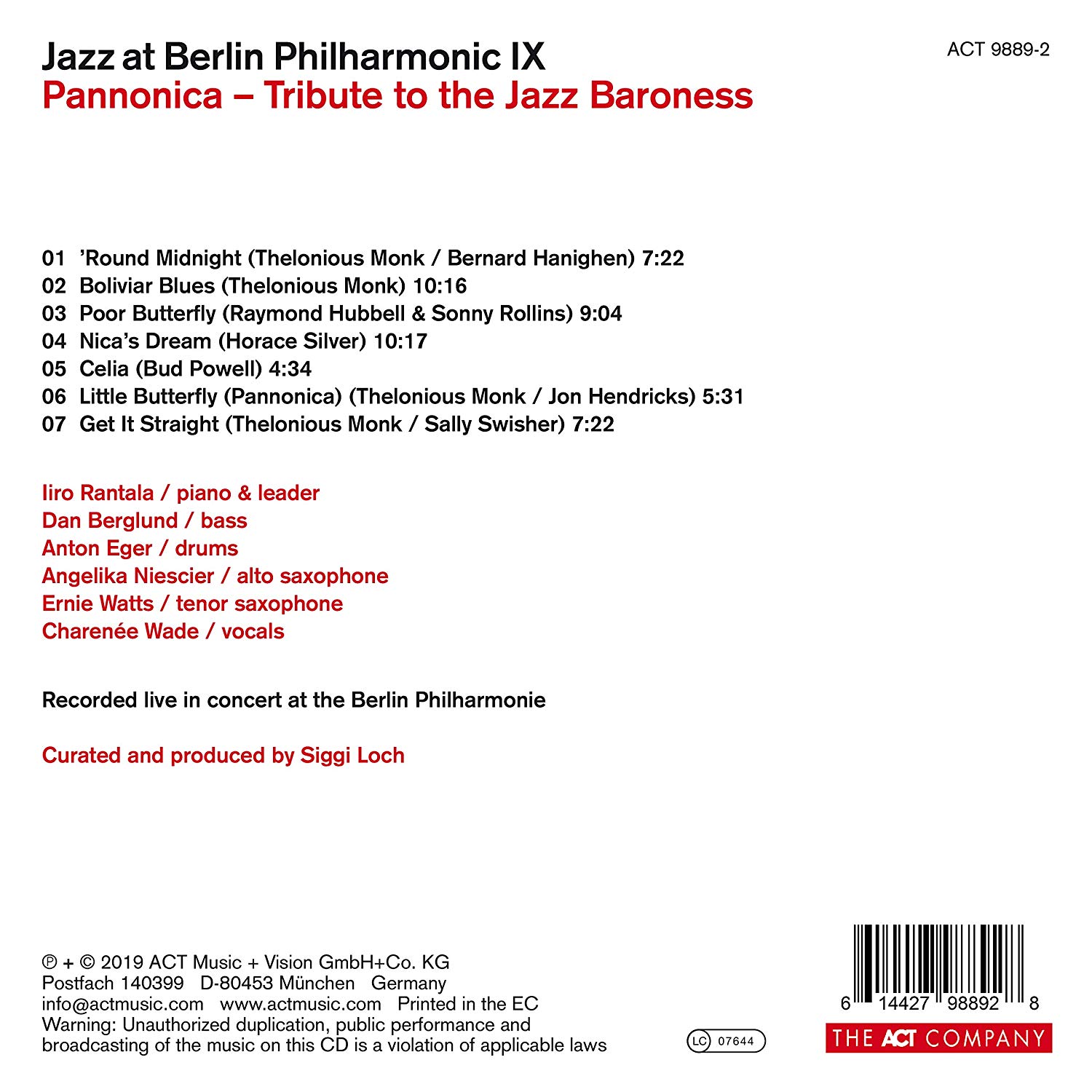 재즈 앳 베를린 필하모닉 9집 - 파노니카 (Jazz at Berlin Philharmonic IX: Pannonica) 