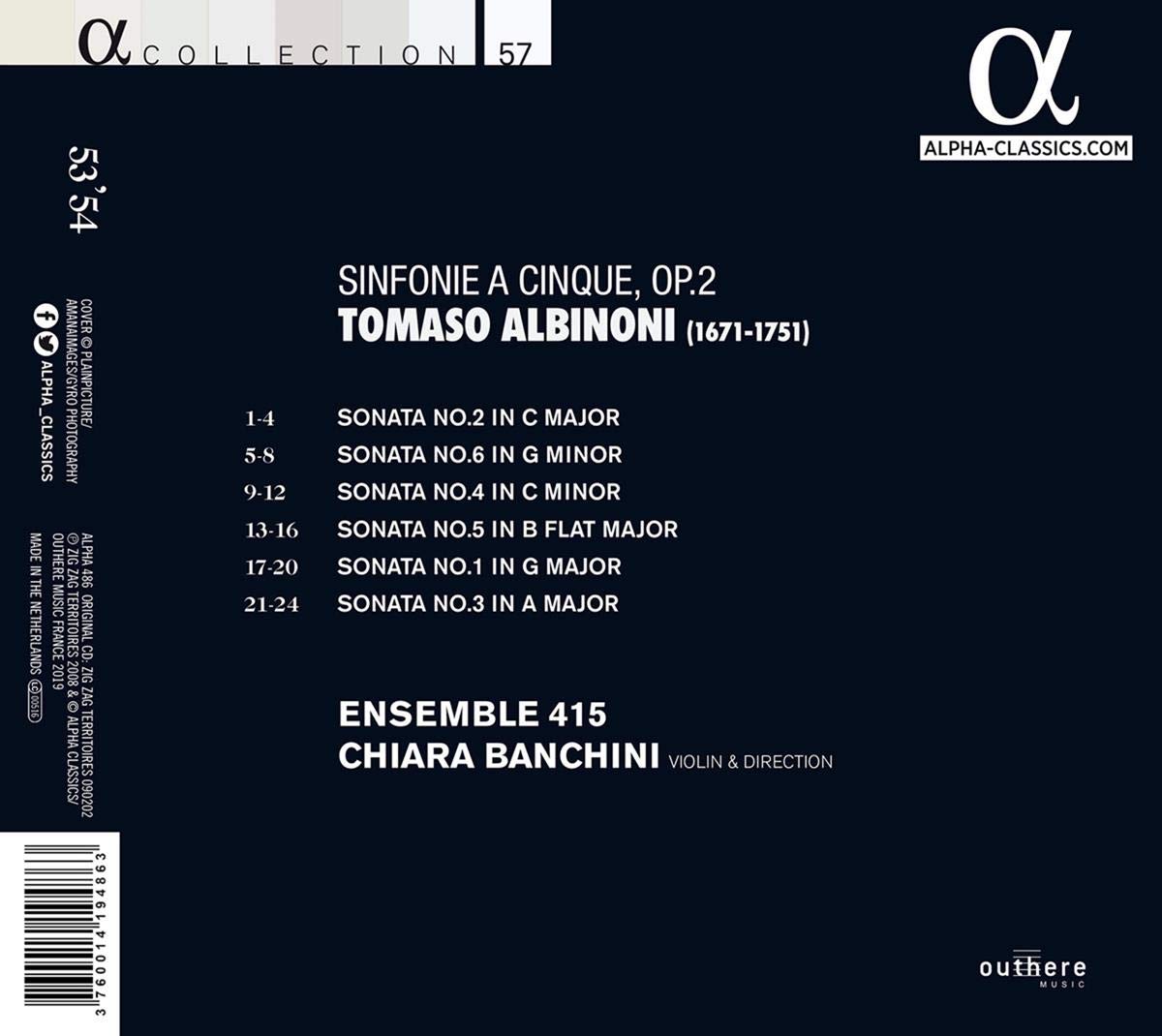 Chiara Banchini 알비노니: 현을 위한 소나타 (Tomaso Albinoni: Sinfonie a Cinque, Op.2)