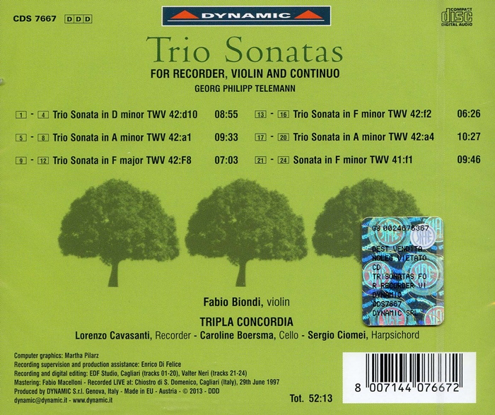 Fabio Biondi / Tripla Concordia 텔레만: 삼중주 소나타 (Telemann: Trio Sonatas)
