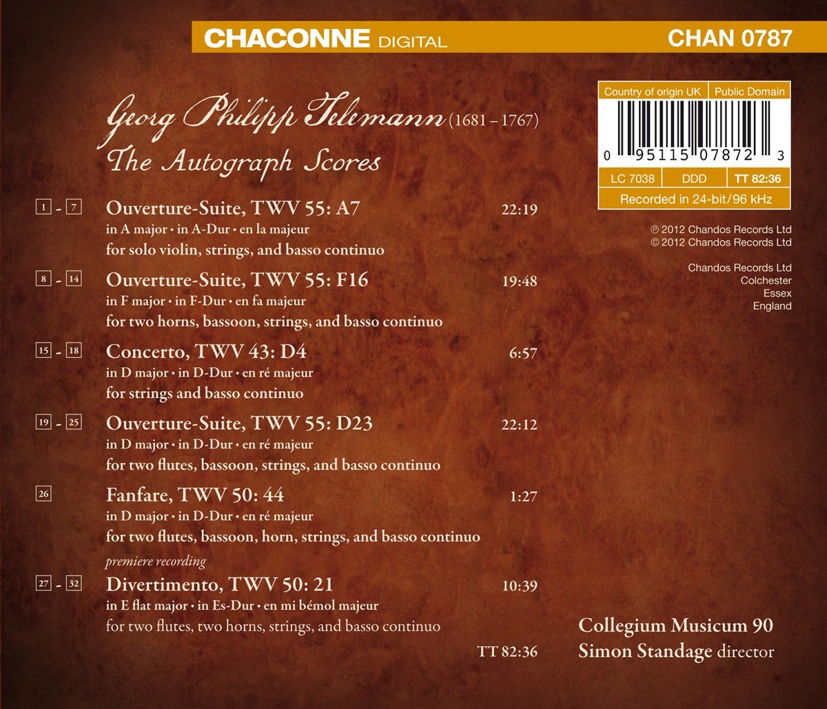 Simon Standage 텔레만: 자필 악보 - 서곡, 디베르티멘토 (Telemann: The Autograph Scores - Overtures, Divertimento)