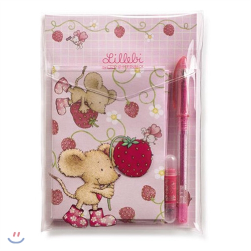 릴리비 - 딸기 편지세트 (편지지(8장)+봉투(8장)+볼펜+스템프+스티커(1장)