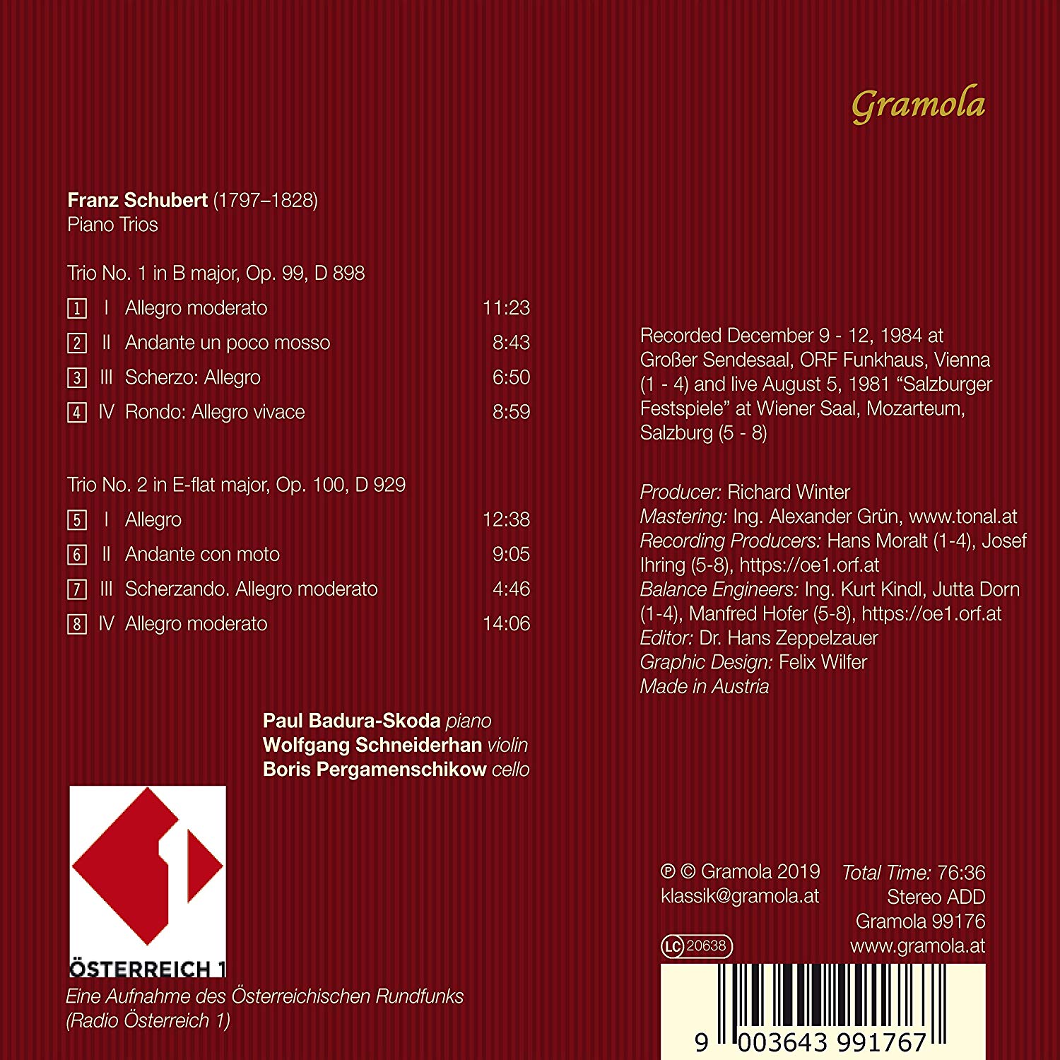 Paul Badura-Skoda 슈베르트: 피아노 삼중주 1, 2번 (Schubert: Piano Trio Op. 99, 100)