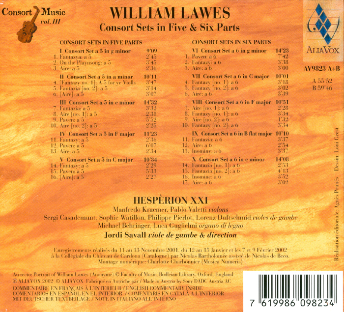 Jordi Savall 윌리엄 로스: 5성 및 6성 콘소트 음악 (William Lawes: Consort Sets in Five, Six Parts)
