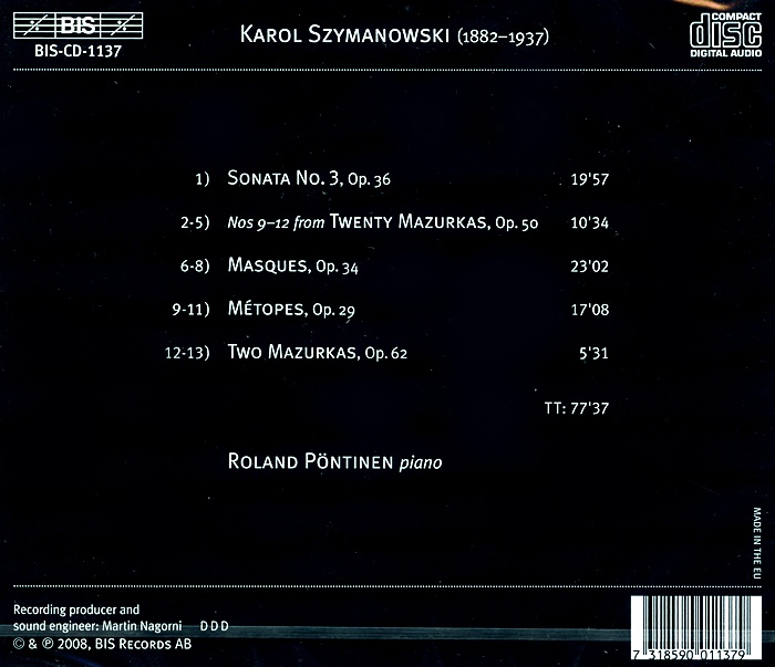Roland Pontinen 롤랜드 폰티넨이 연주하는 시마노프스키 작품 (Szymanowski: Piano Music)