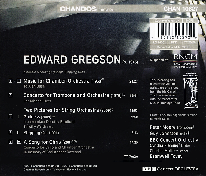 Bramwell Tovey 에드워드 그렉슨: 크리스를 위한 노래, 트롬본 협주곡 외 (Edward Gregson: Concertos Vol. 3)