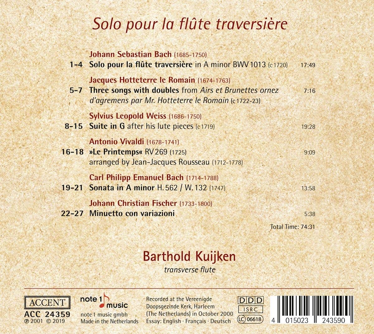 Barthold Kuijken 플루트 독주 모음집 (Solo pour la Flute Traversiere)