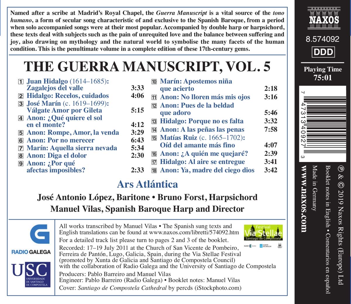 Ars Atlantica 게라 필사본에 수록된 17세기 스페인 세속 성악곡 5집 (The Guerra Manuscript, Vol. 5)