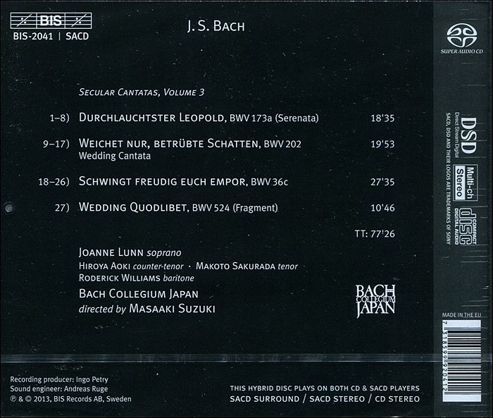 Masaaki Suzuki 바흐: 세속 칸타타 3집 (Bach: Secular Cantatas Vol. 3)
