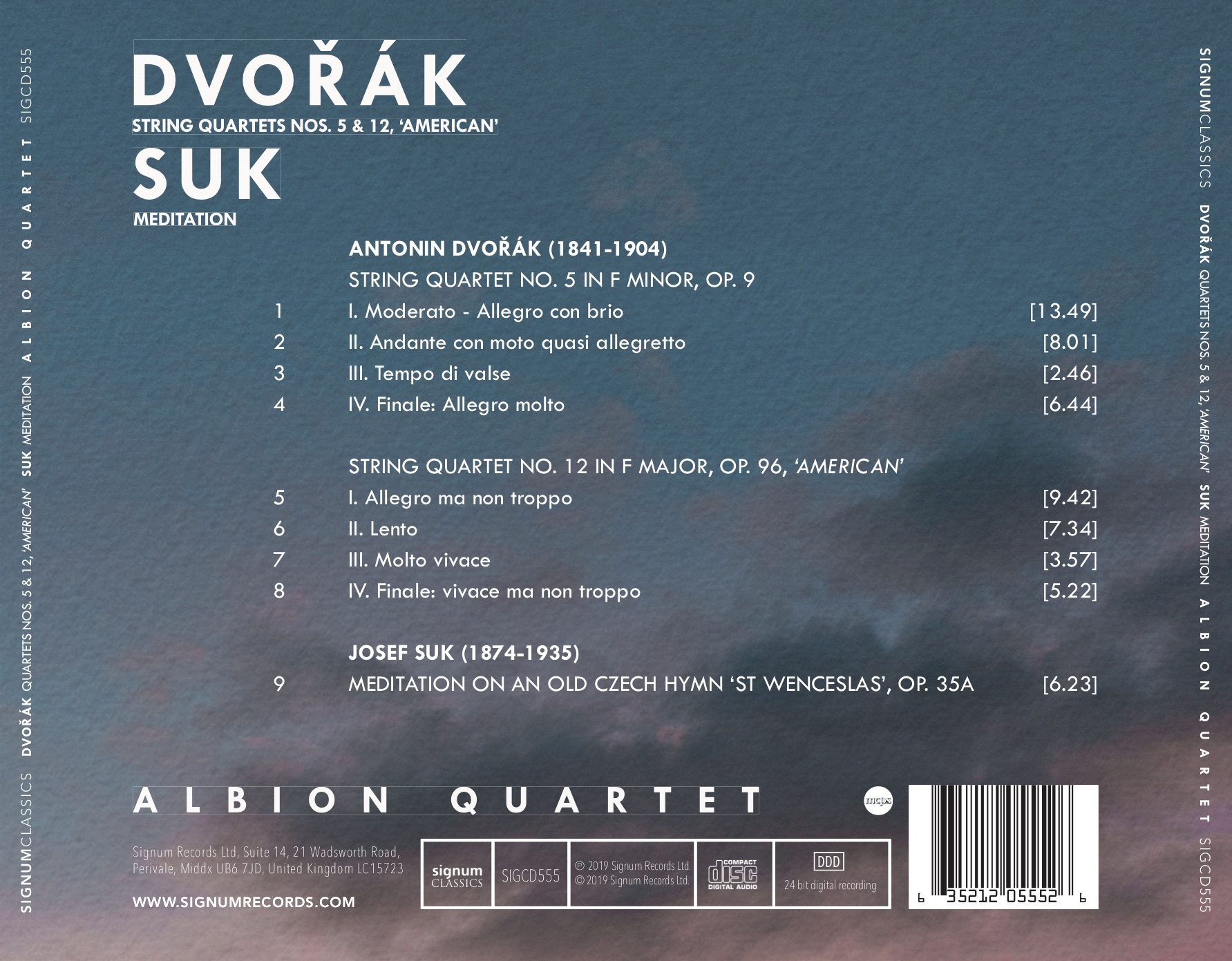 Albion Quartet 드보르작: 현악 4중주 5번, 12번 / 요제프 수크: 명상곡 (Dvorak: String Quartets Op. 92, 96 / Josef Suk: Meditation)