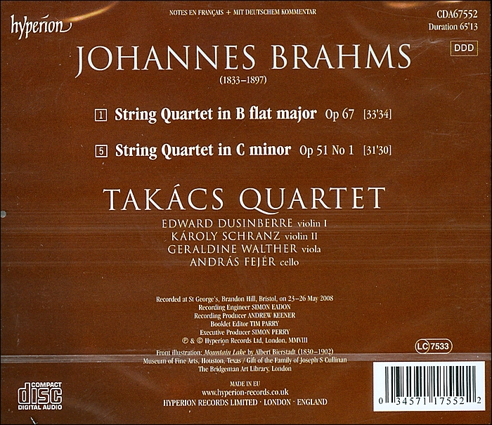 Takacs Quartet 브람스: 현악 사중주 1, 3번 (Brahms: String Quartets Op. 51, 67)