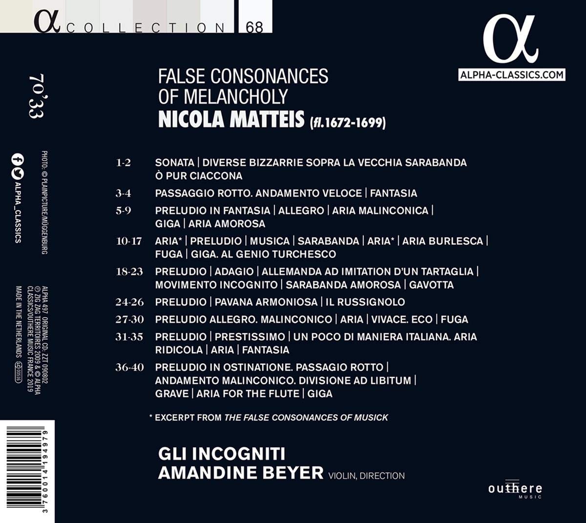 Amandine Beyer 니콜라 마테이스: 바이올린 무곡 작품집 (Nicola Matteis: False Consonances of Melancholy)