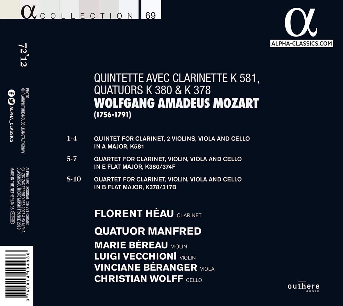 Quatuor Manfred 모차르트: 클라리넷 5중주와 4중주 (Mozart: Clarinet Quintet and Quartets)