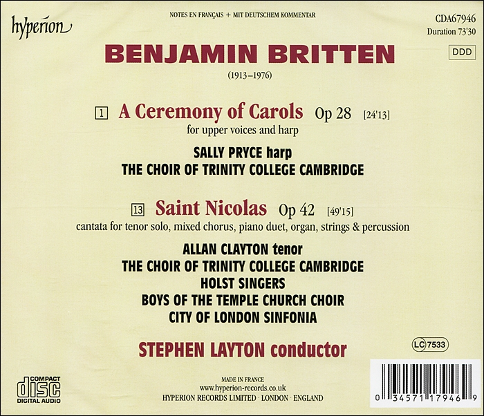 Stephen Layton 브리튼: 캐럴의 제전, 성 니콜라스 (Britten: A Ceremony of Carols, St Nicolas)
