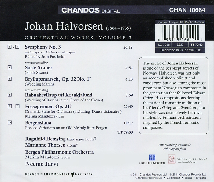 Neeme Jarvi 요한 할보르센: 관현악 작품 3집 (Johan Halvorsen: Orchestral Works Vol. 3)