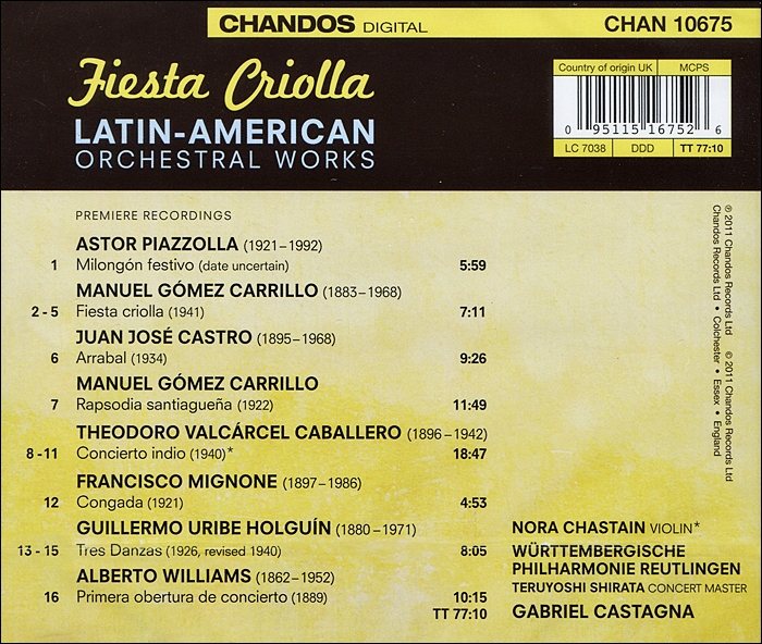 Gabriel Castagna 피에스타 크리올라 - 라틴 아메리카 관현악 작품집 (Fiesta Criolla - Latin American Orchestral Works)