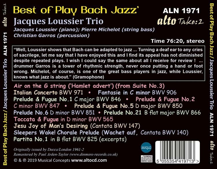 Jacques Loussier Trio 재즈로 듣는 바흐 (Best of Play Bach Jazz)