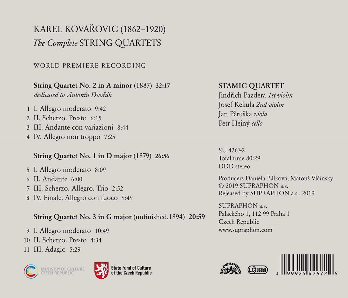 Stamic Quartet 카렐 코바로비츠: 현악사중주 1-3번 (Karel Kovarovic: The Complete String Quartets)