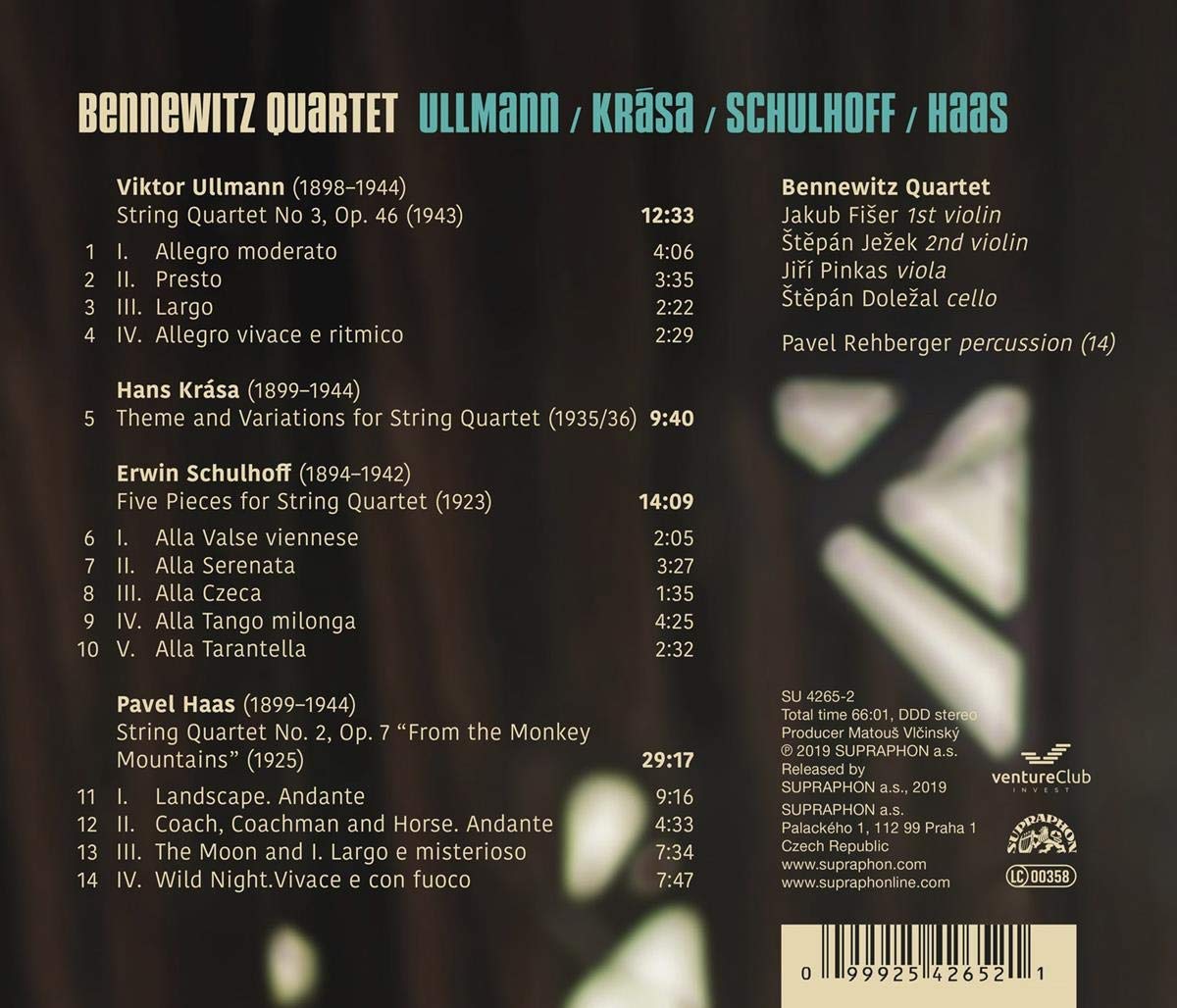 Bennewitz Quartet 울만: 현악사중주 3번 / 크라사: 주제와 변주 / 하스: 현악사중주 2번 / 슐호프: 5개의 소품 (Ullmann / Krasa / Schulhoff / Haas: String Quartets)