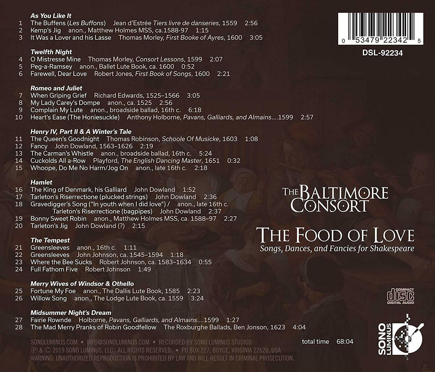The Baltimore Consort 셰익스피어를 위한 16세기 영국 작품집 (The Food of Love: Songs, Dances and Fancies for Shakespeare)