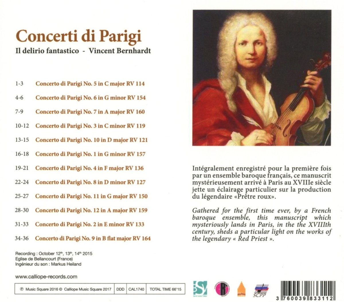 Vincent Bernhardt 비발디: 파리 협주곡집 (Vivaldi: Concerti di Parigi)