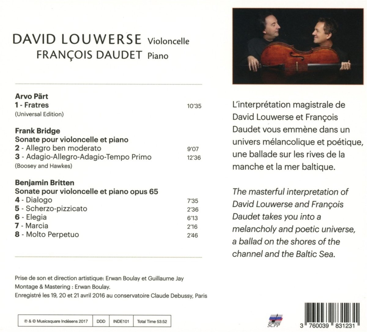 Francois Daudet / David Louwerse 아르보 패르트 / 프랭크 브리지 / 벤자민 브리튼: 첼로 소나타 외 