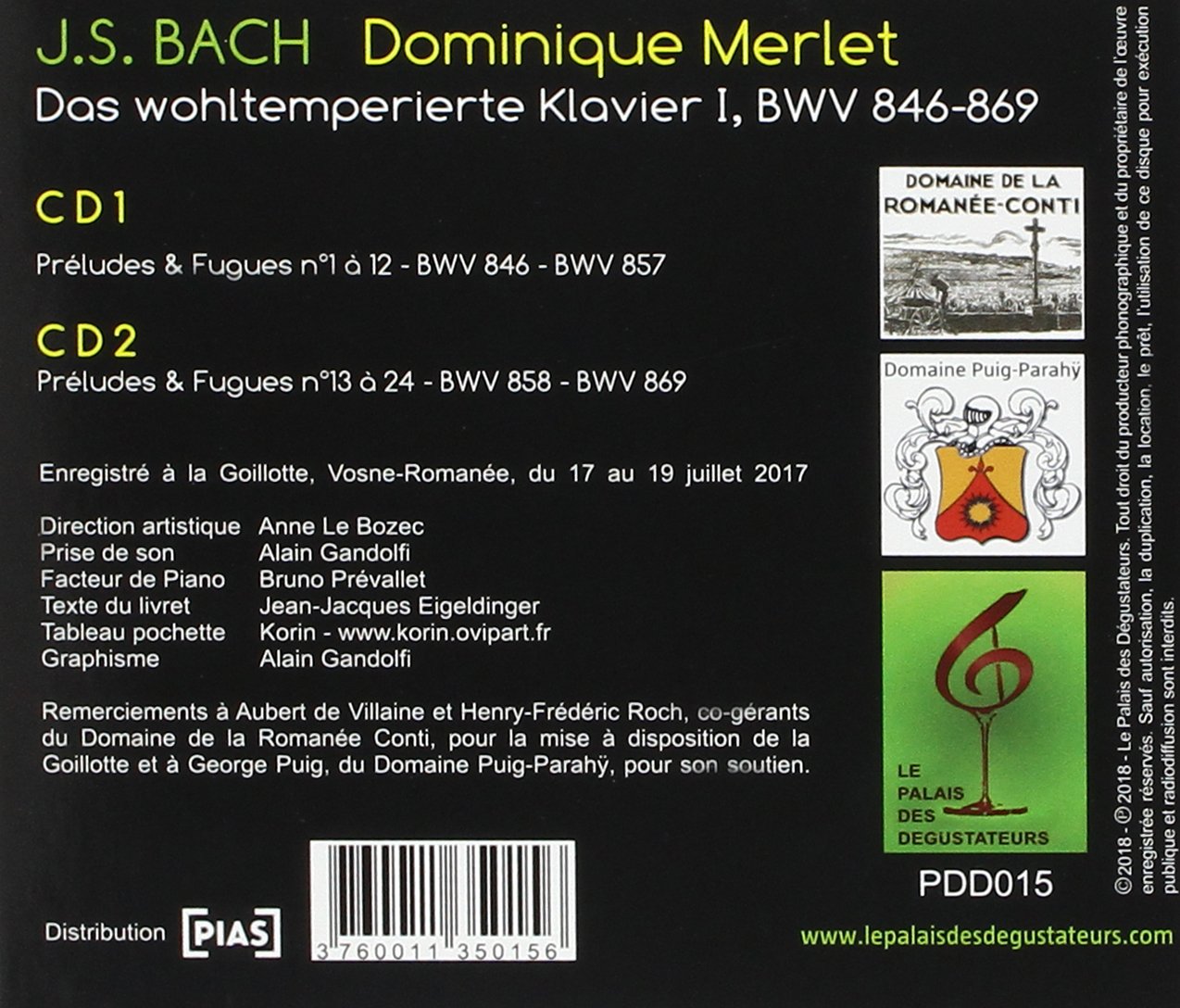 Dominique Merlet 바흐: 평균율 클라이버 곡집 제 1권 (Bach: Das Wohltemperierte Klavier I, BWV 846-869)