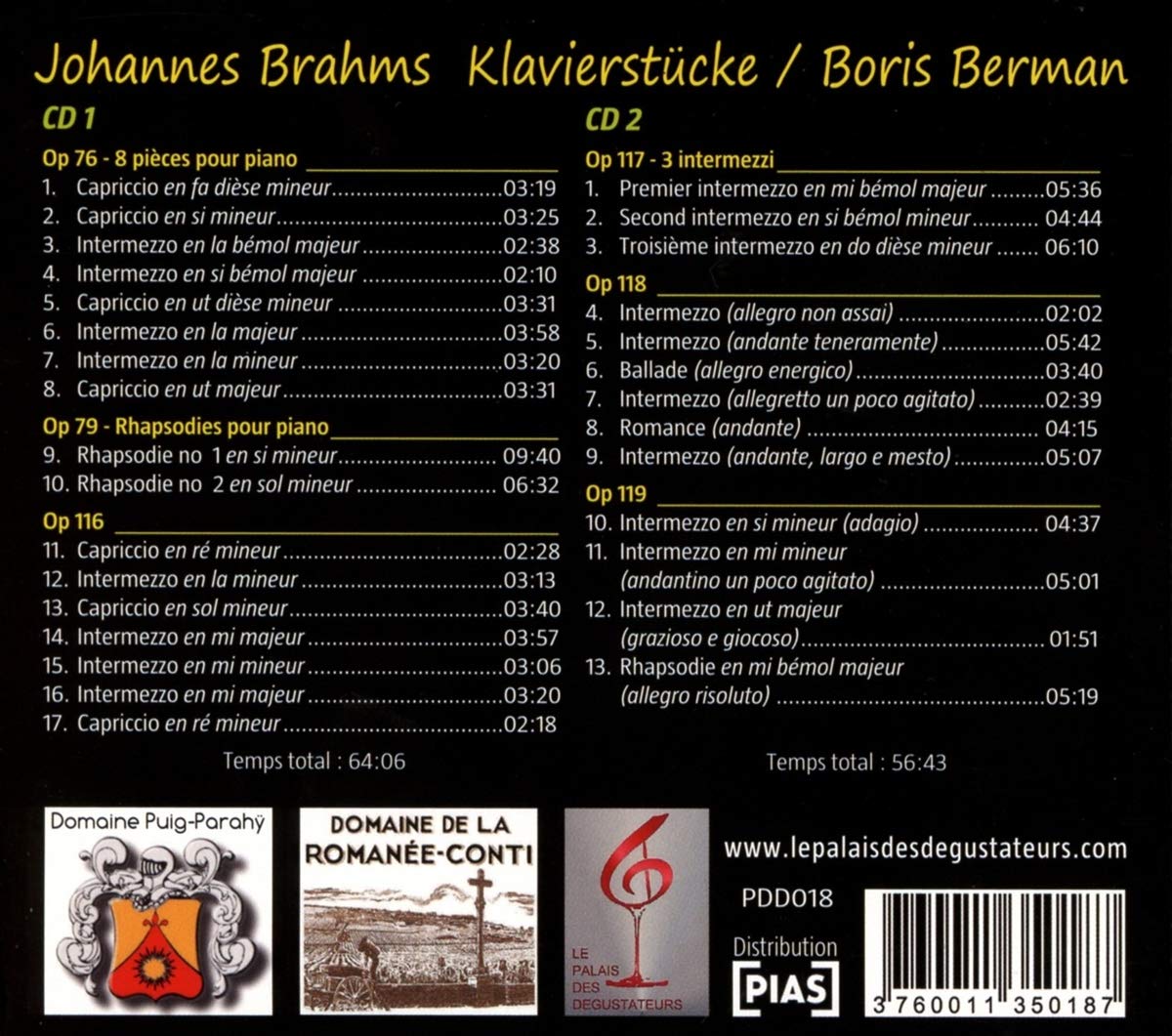 Boris Berman 브람스: 피아노 독주집 - 인터메초, 랩소디, 환상곡, 소품 (Brahms: Klavierstucke)