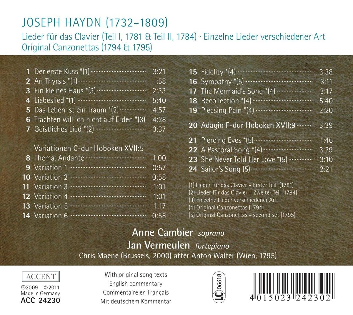 Anne Cabrier 하이든: 가곡과 칸초네타 (Haydn: Lieder, Canzonettas)