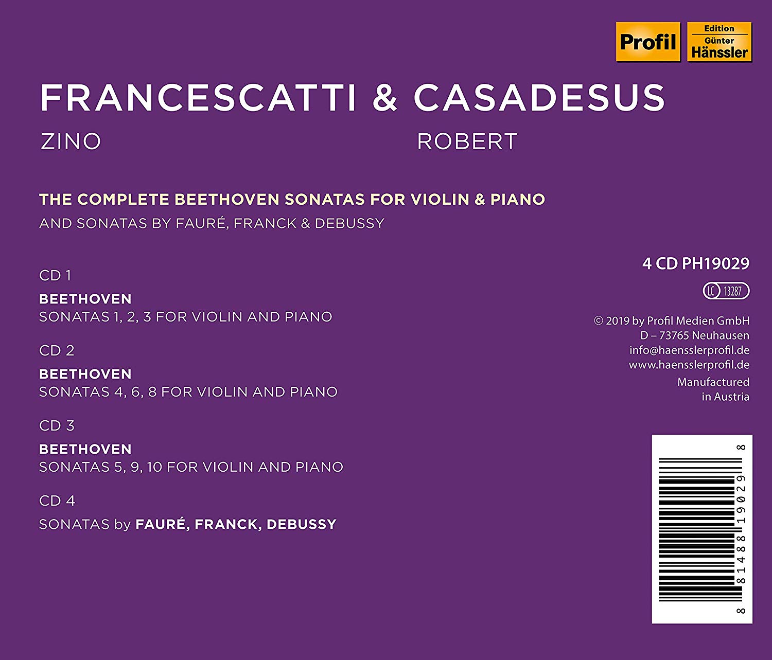 Zino Francescatti 베토벤 / 프랑크 / 드뷔시 / 포레: 바이올린 소나타 (Beethoven / Debussy / Faure / Franck: Violin Sonatas)