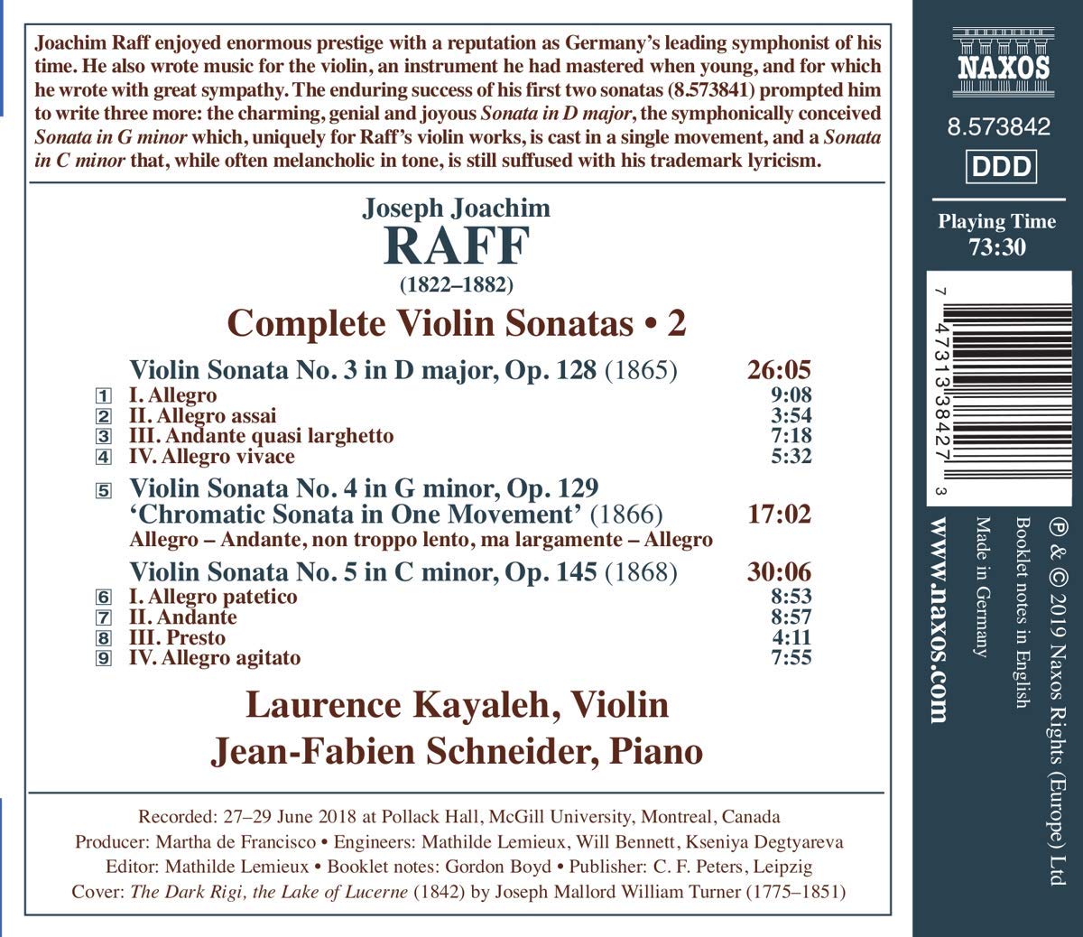 Laurence Kayaleh 요아힘 라프: 바이올린 소나타 전곡 2집 - 3, 4, 5번 (Joachim Raff: Complete Violin Sonatas Vol.2)