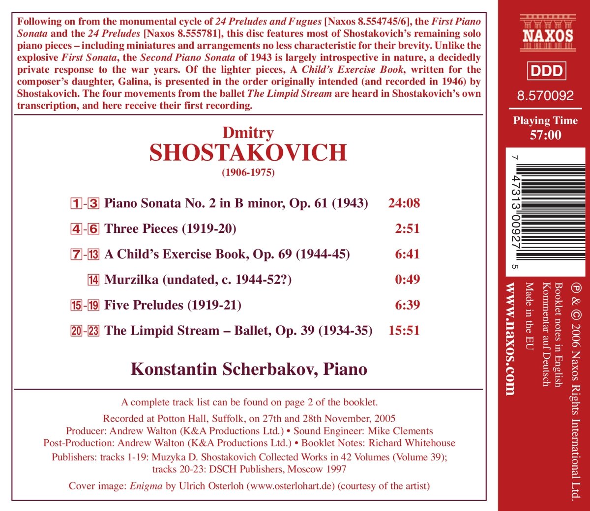 Konstantin Scherbakov 쇼스타코비치: 피아노 소나타 2번 (Shostakovich: Piano Sonata No.2, The Limpid Stream)