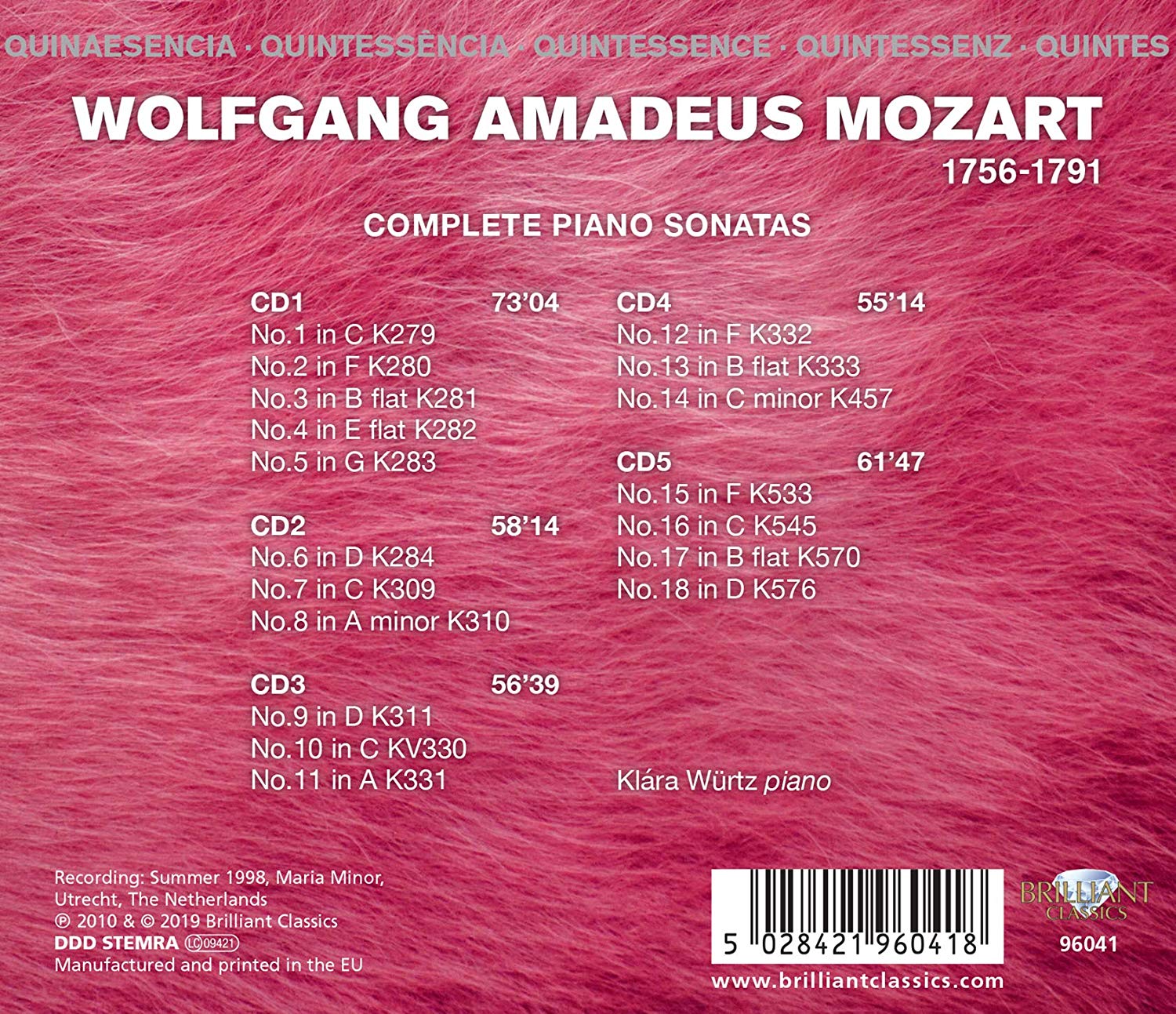 Klara Wurtz 모차르트: 피아노 소나타 전집 (Mozart: Complete Piano Sonatas)