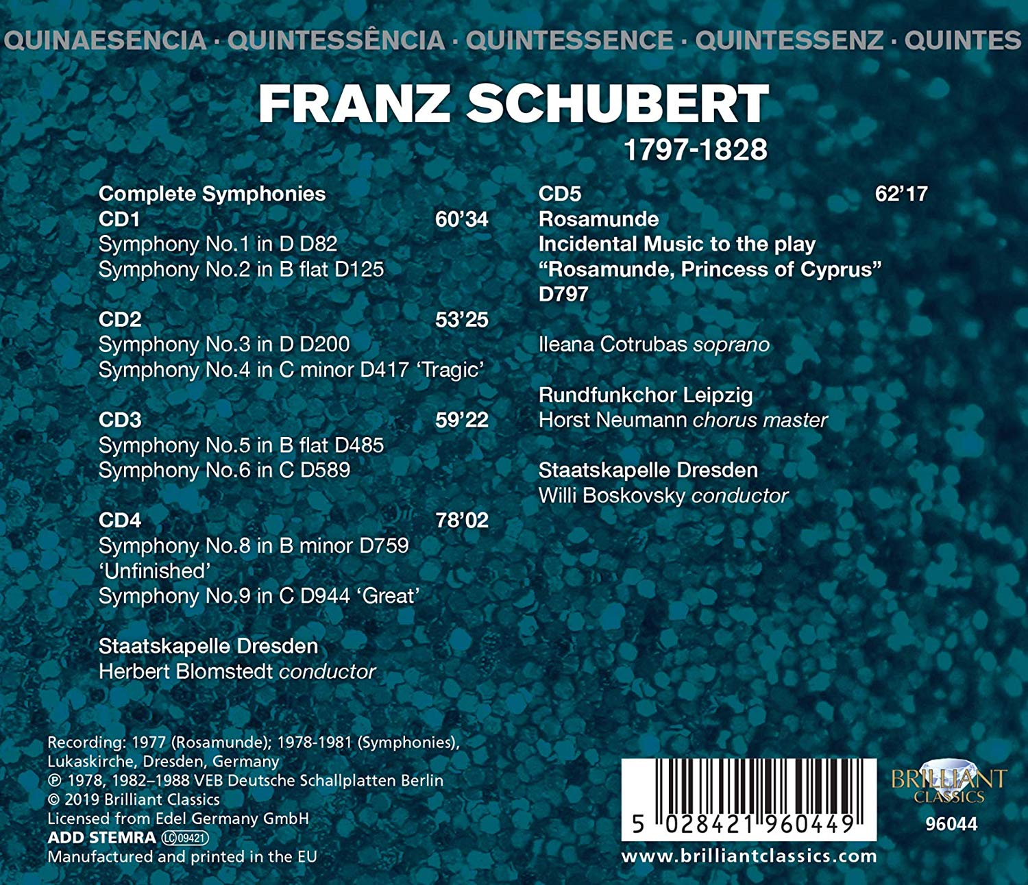 Herbert Blomstedt 슈베르트: 교향곡 전곡, 로자문데 전곡 - 헤르베르트 블롬슈테트 (Schubert: Complete Symphonies and Rosamunde)