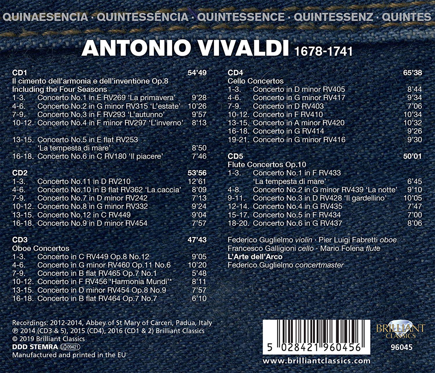 Federico Guglielmo 비발디: 사계와 바이올린, 첼로, 오보에, 플루트 협주곡 (Vivaldi: Four Seasons and Cello, Oboe, Flute Concertos)
