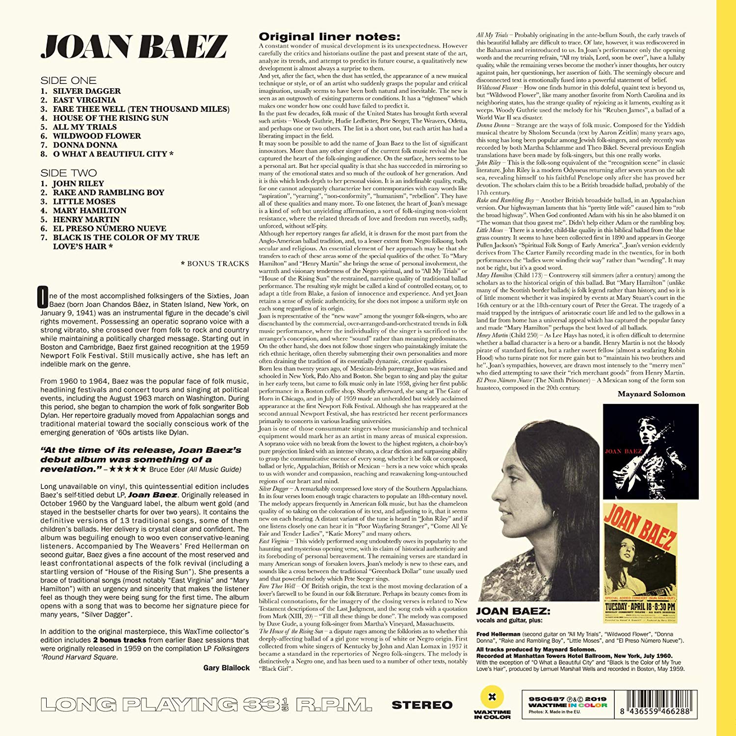 Joan Baez (조안 바에즈) - 데뷔 앨범 Joan Baez [옐로우 컬러 LP]