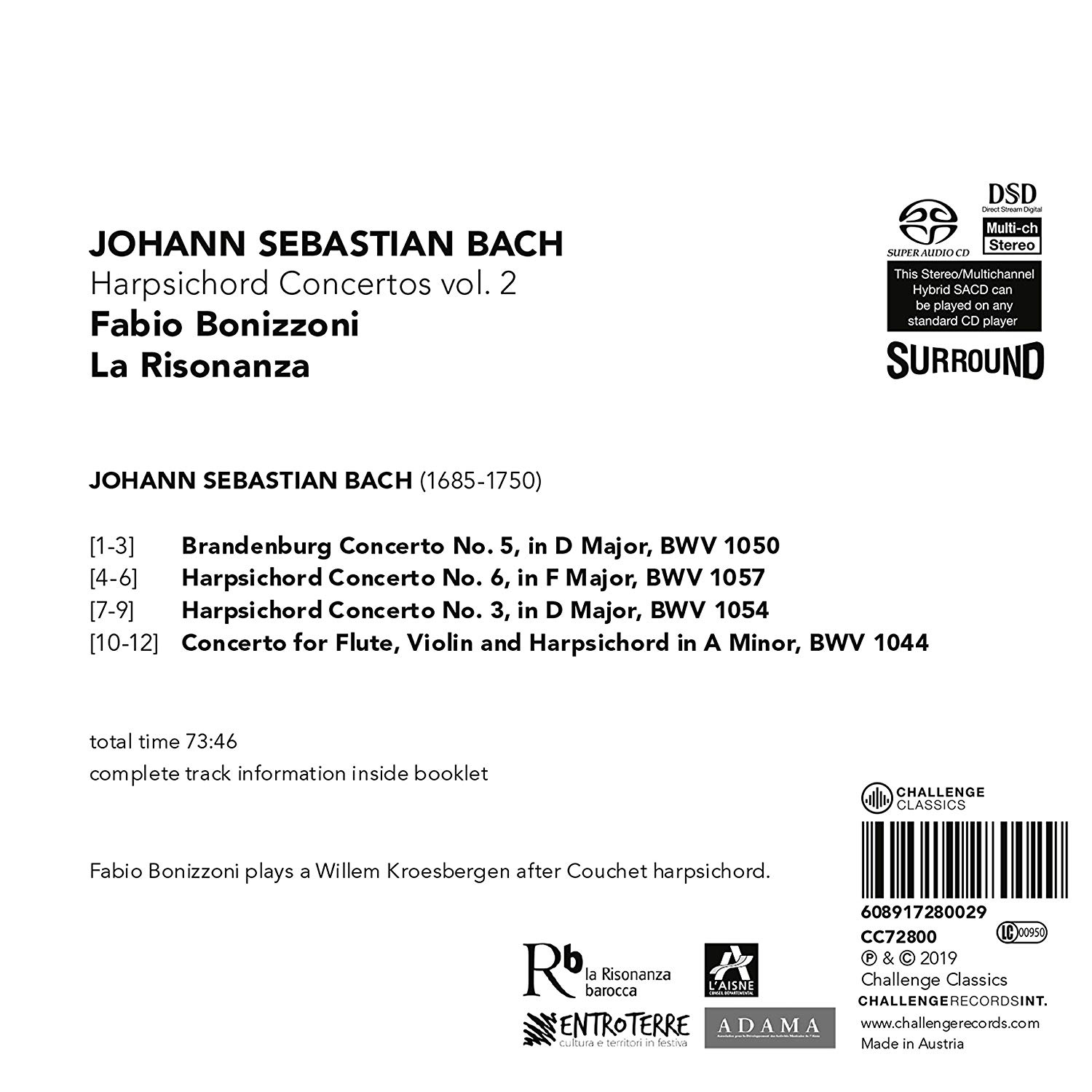 Fabio Bonizzoni 바흐: 하프시코드 협주곡 2집 (Bach: Harpsichord Concertos Vol. 2)
