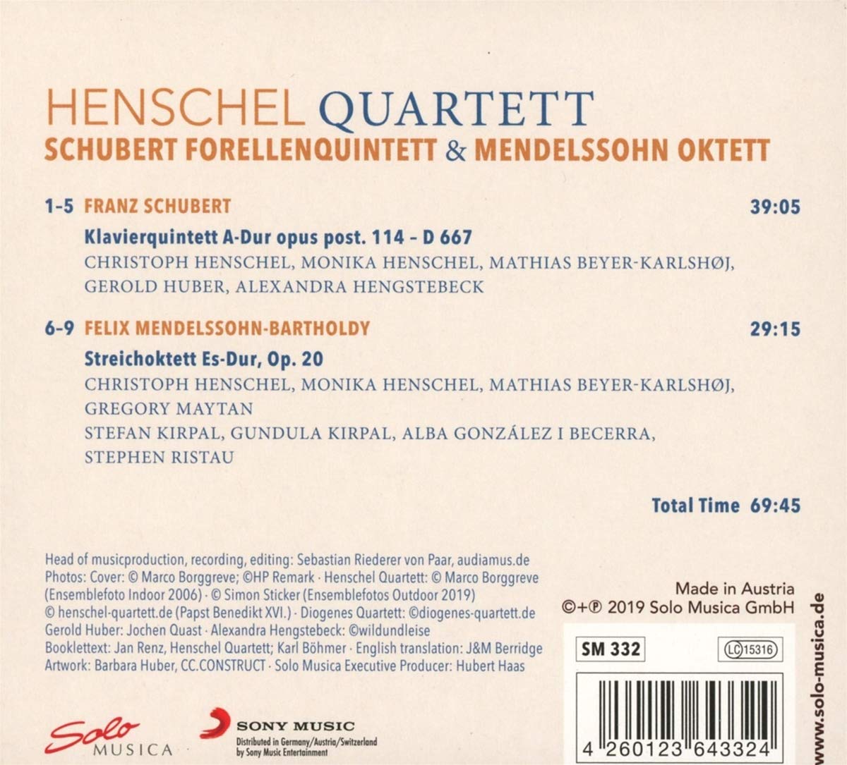 Henschel Quartet 슈베르트: 숭어 오중주 / 멘델스존: 현악 팔중주 (Schubert: Forellenquintett / Mendelssohn: Oktett)