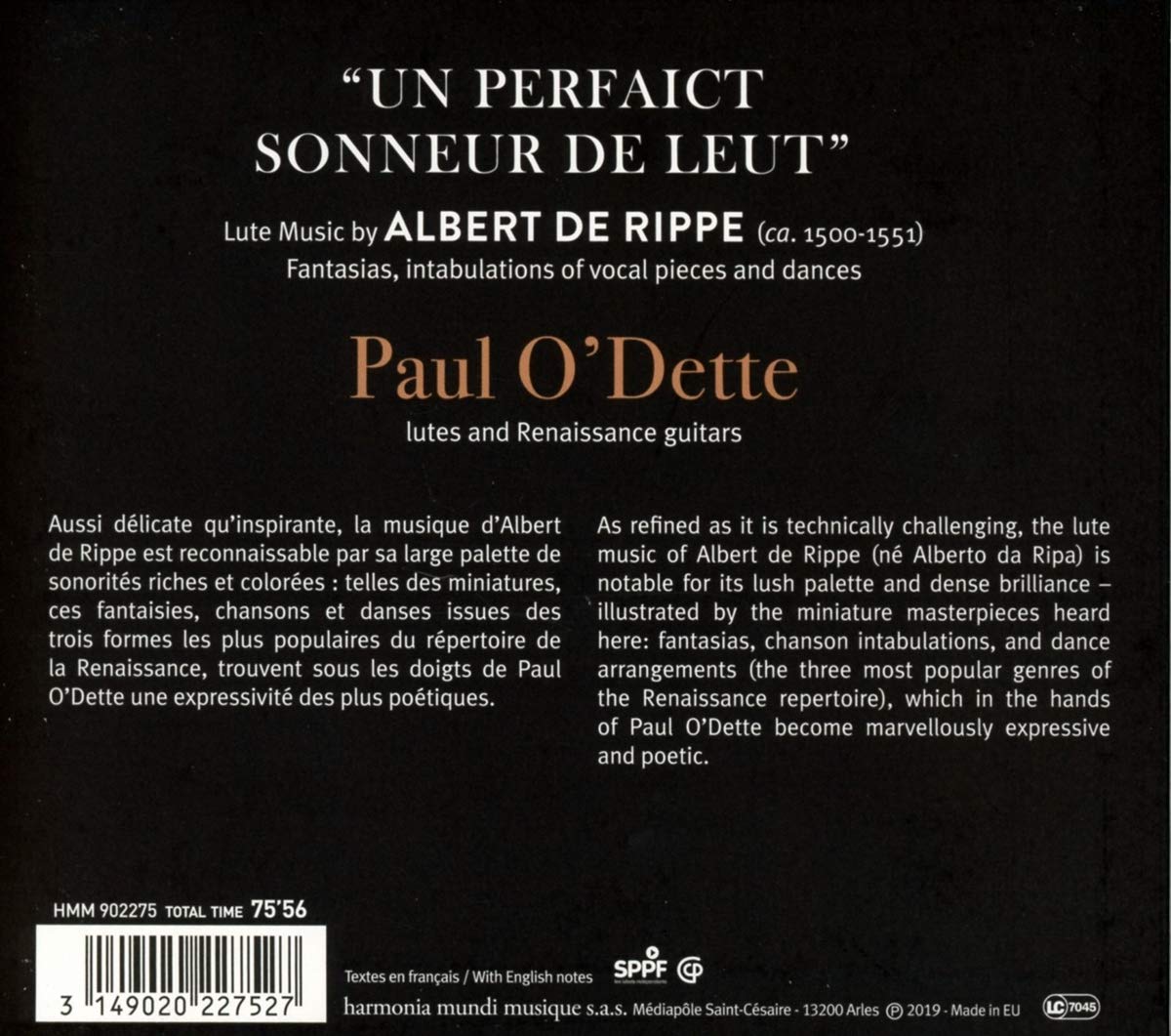 Paul O'Dette 알베르트 데 리페: 류트 음악 (Albert de Rippe: Un Perfaict Sonneur de Leut)