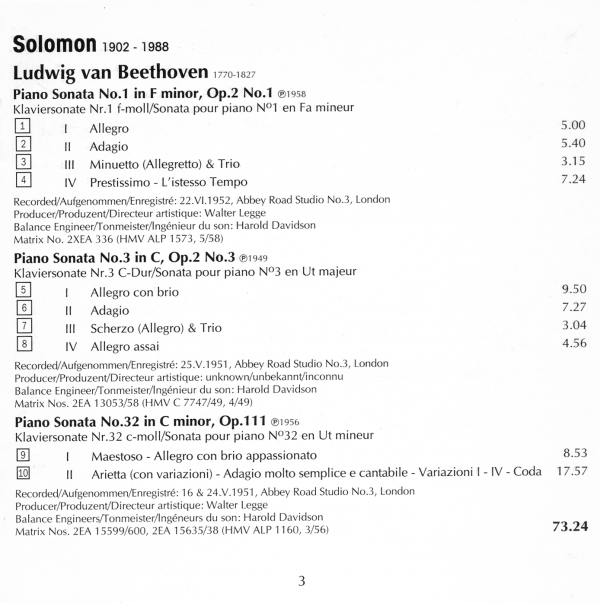 Solomon 베토벤: 피아노 소나타 1번, 3번, 32번 - 솔로몬 (Beethoven: Piano Sonatas Op.2/1, Op.2/3, Op.111)